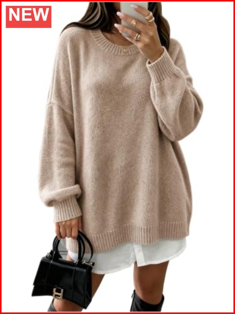 Oversized Crewneck Pullover Sweater Long Sleeve Loose Fit Casual Top